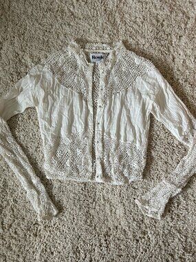 Rouje White Long Sleeve Crochet Knit Lace Top